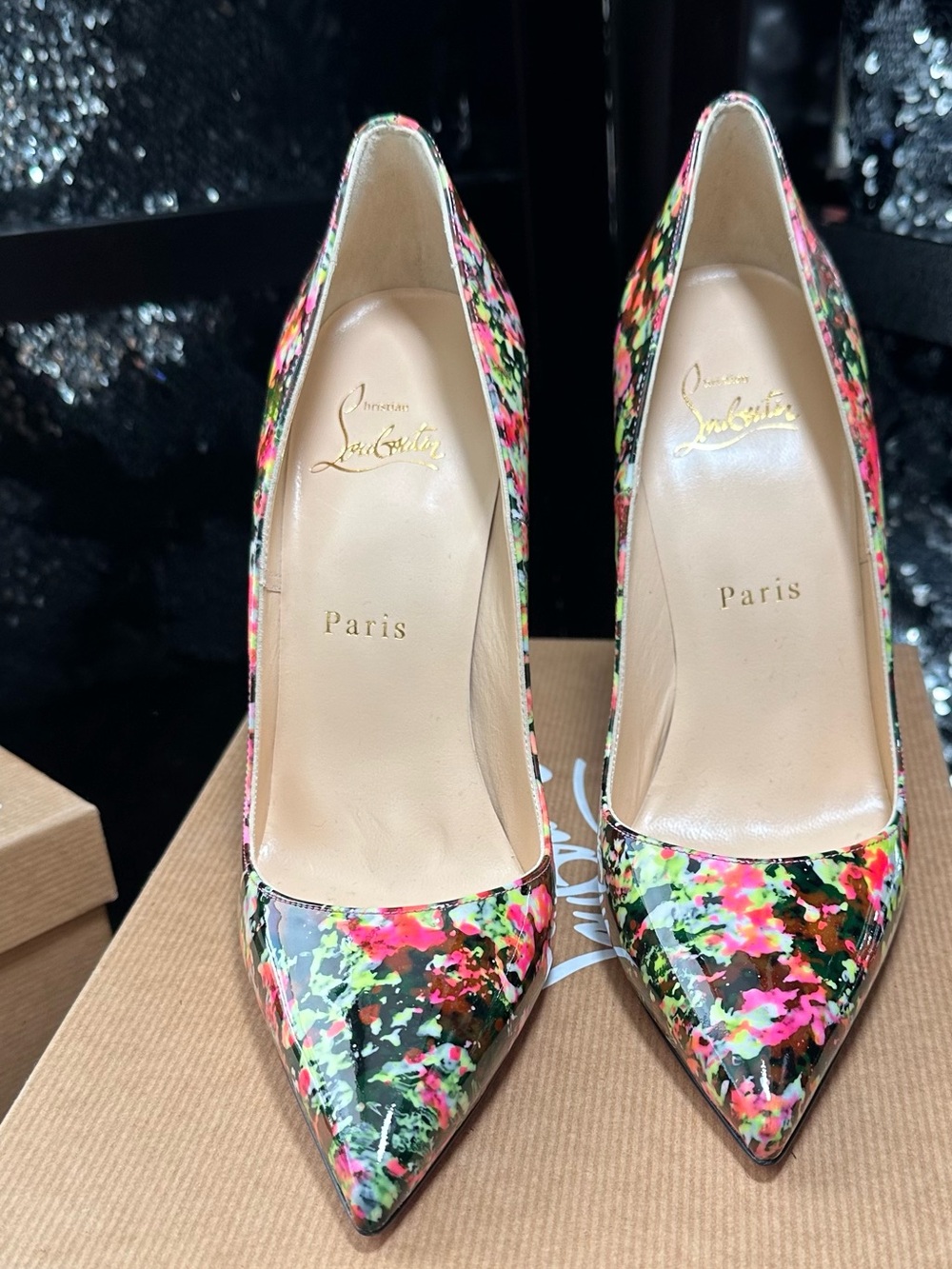 Christian Louboutin Neon Floral Patent Pointed-Toe Pumps